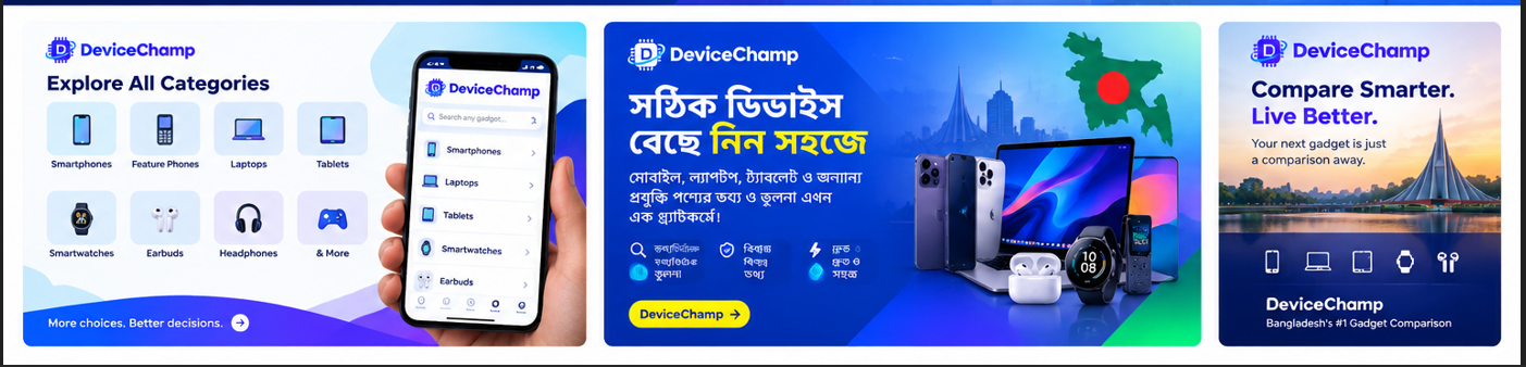 Bangladesh's #1 Gadget Comparison
Find. Compare. Choose Smarter.
Explore 10,000+ gadgets, compare specs side-by-side, and make the right choice.